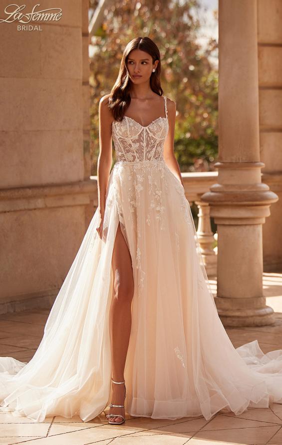 Picture of: A Line Gown with Bustier Illusion Bodice and Gorgeous Lace Applique Details in IIINI, Style: B1351, Main Picture