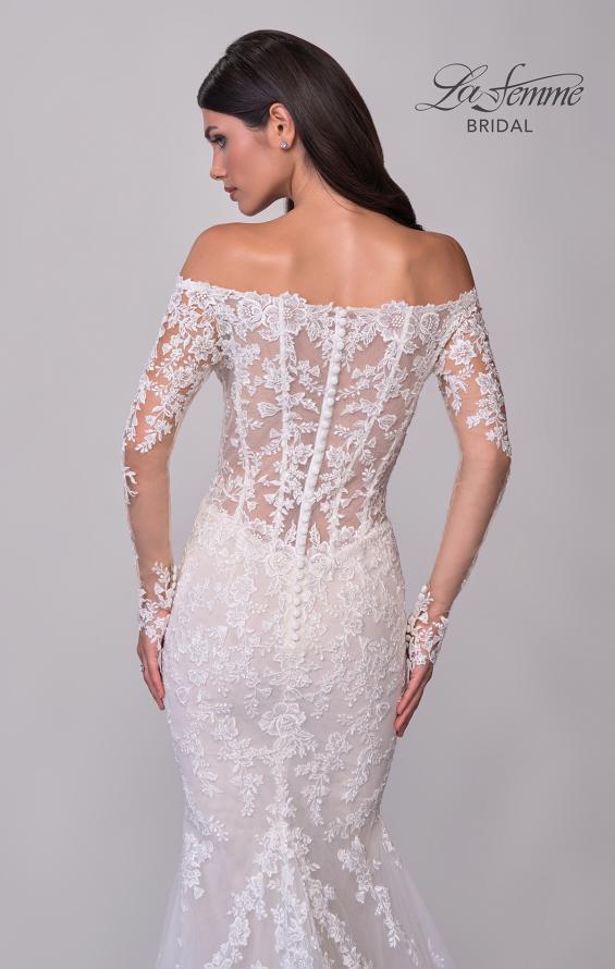 Picture of: Off the Shoulder Lace Long Sleeve Bridal Gown with Illusion Back in IIINI, Style: B1319, Detail Picture 8