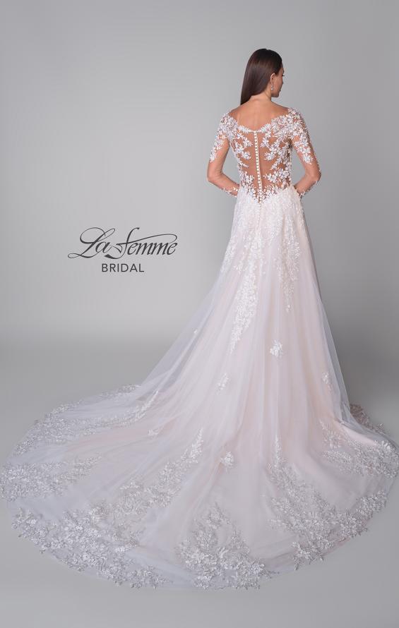 Picture of: Dramatic A-Line Dress with Plunge Neck and Lace Long Sleeves in IIINI, Style: B1235, Detail Picture 9