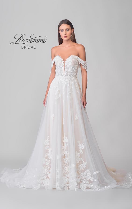 Picture of: Tulle A-Line Gown with Lace Applique Details and Off the Shoulder Top in IIINI, Style: B1273, Detail Picture 9