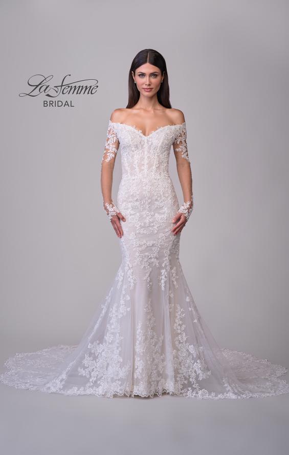 Picture of: Off the Shoulder Lace Long Sleeve Bridal Gown with Illusion Back in IIINI, Style: B1319, Detail Picture 9