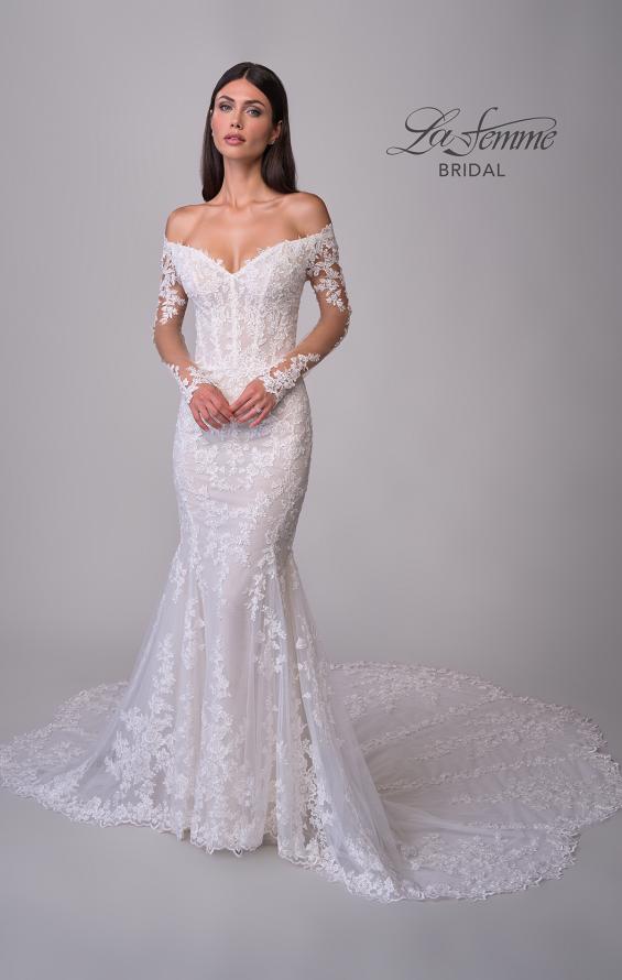 Picture of: Off the Shoulder Lace Long Sleeve Bridal Gown with Illusion Back in IIINI, Style: B1319, Detail Picture 10