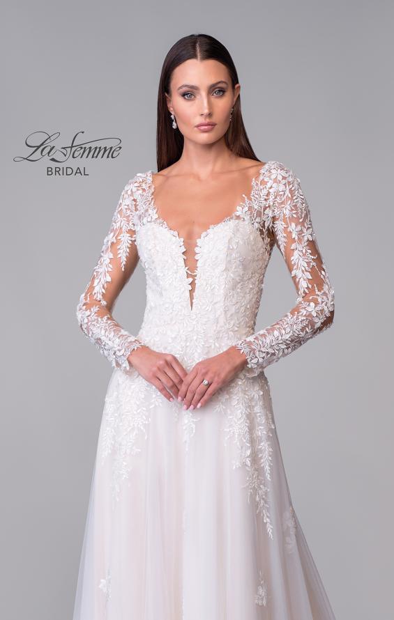 Picture of: Dramatic A-Line Dress with Plunge Neck and Lace Long Sleeves in IIINI, Style: B1235, Detail Picture 11