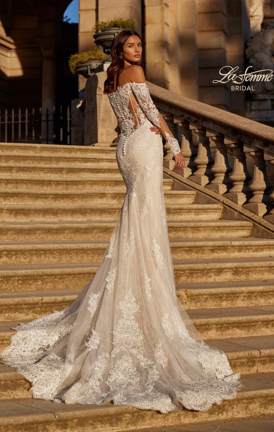 Picture of: Mermaid Lace Wedding Gown with Illusion Long Sleeves and Off the Shoulder Top in IIINI, Style: B1331, Back Picture