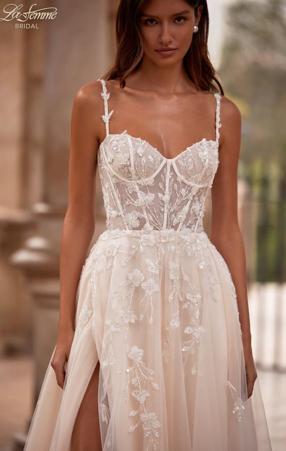 Picture of: A Line Gown with Bustier Illusion Bodice and Gorgeous Lace Applique Details in IIINI, Style: B1351, Detail Picture 1