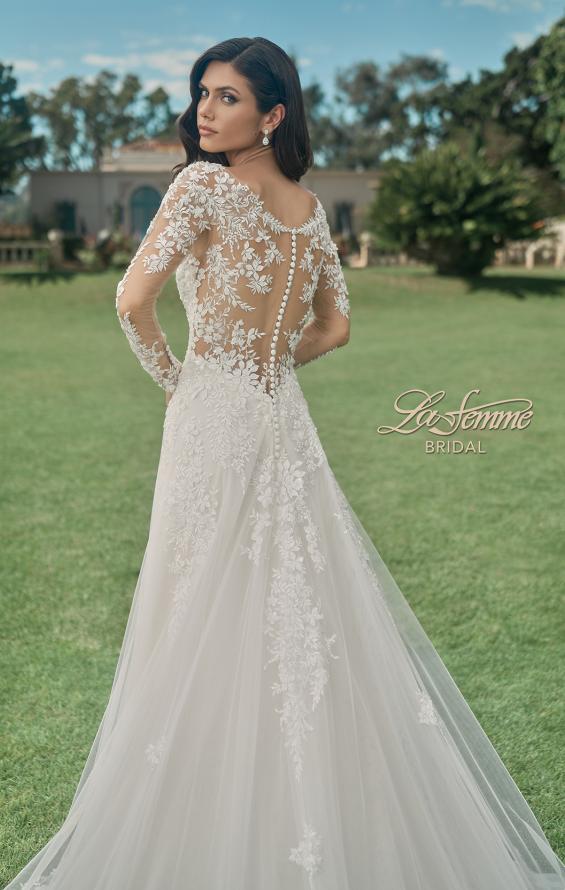 Picture of: Dramatic A-Line Dress with Plunge Neck and Lace Long Sleeves in IIINI, Style: B1235, Detail Picture 2