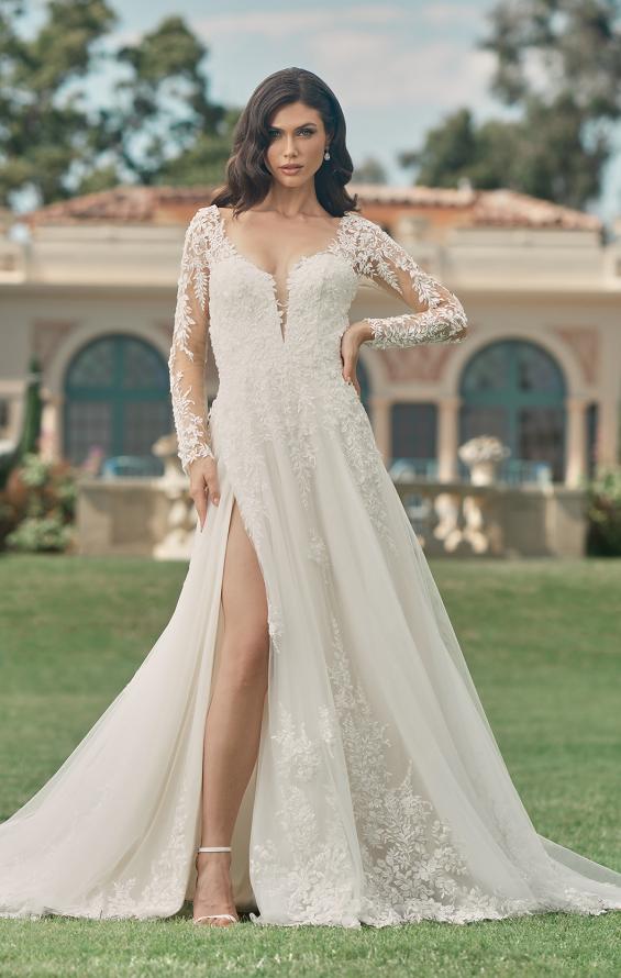 Picture of: Dramatic A-Line Dress with Plunge Neck and Lace Long Sleeves in IIINI, Style: B1235, Detail Picture 3, Landscape