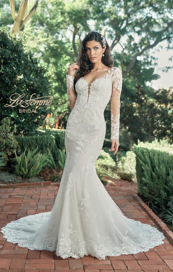 Picture of: Long Sleeve Lace Gown with Beautiful Train and Illusion Back in IIINI, Style: B1248, Detail Picture 3