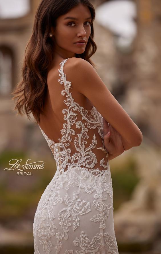 Picture of: Lace Wedding Dress with V Neckline and Sheer Side Detail in IIINI, Style: B1308, Detail Picture 3