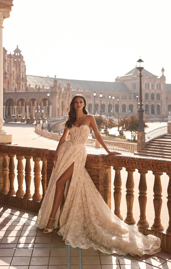 Picture of: Beautiful Strapless Lace A-Line Wedding Dress with High Slit in IIINI, Style: B1467, Detail Picture 3