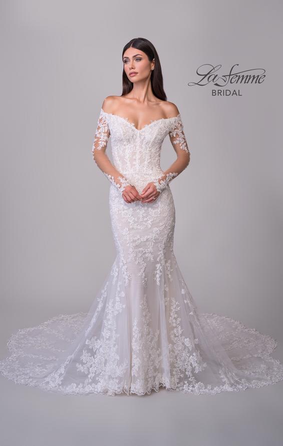 Picture of: Off the Shoulder Lace Long Sleeve Bridal Gown with Illusion Back in IIINI, Style: B1319, Detail Picture 4