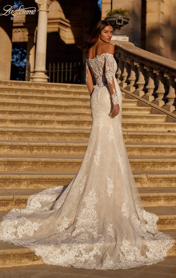 Picture of: Mermaid Lace Wedding Gown with Illusion Long Sleeves and Off the Shoulder Top in IIINI, Style: B1331, Detail Picture 4