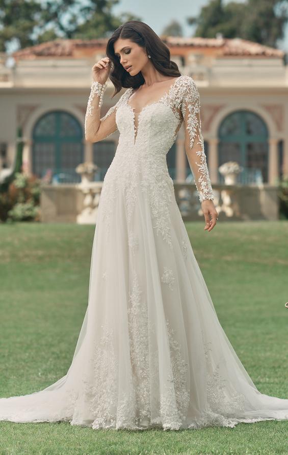 Picture of: Dramatic A-Line Dress with Plunge Neck and Lace Long Sleeves in IIINI, Style: B1235, Detail Picture 5, Landscape