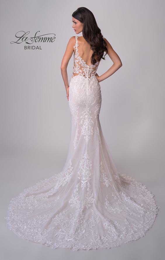Picture of: Lace Wedding Dress with V Neckline and Sheer Side Detail in IIINI, Style: B1308, Detail Picture 5