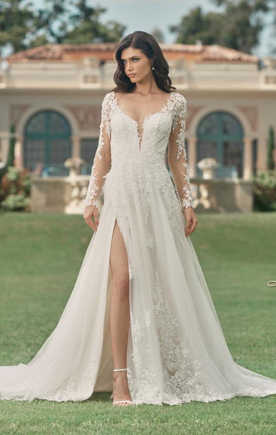 Picture of: Dramatic A-Line Dress with Plunge Neck and Lace Long Sleeves in IIINI, Style: B1235, Detail Picture 6, Landscape