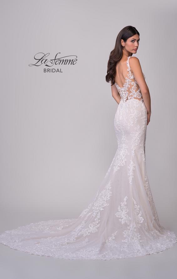 Picture of: Lace Wedding Dress with V Neckline and Sheer Side Detail in IIINI, Style: B1308, Detail Picture 6