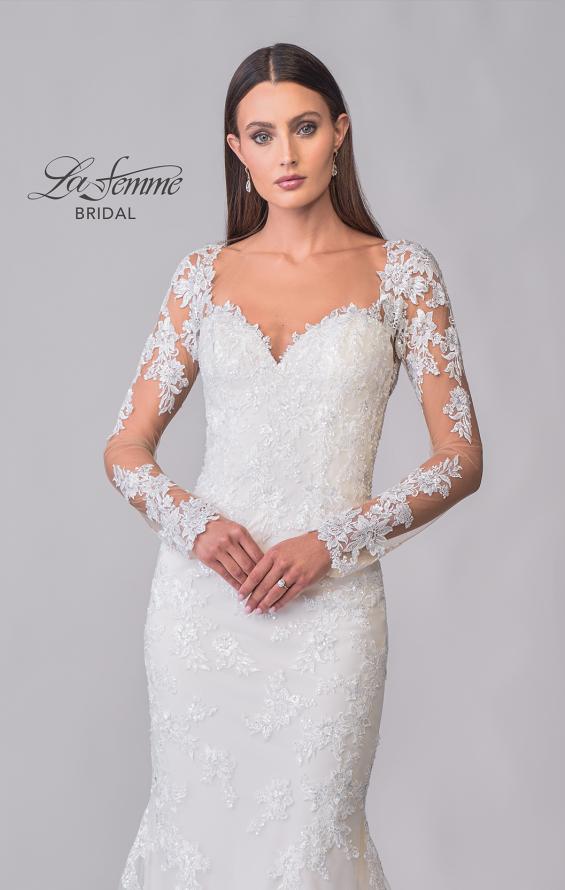 Picture of: Lace Wedding Dress with Stunning Clover Train and Long Illusion Sleeves in IIINI, Style: B1279, Detail Picture 7