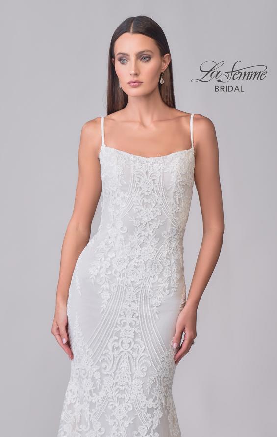Picture of: Lace Wedding Dress with Square Neckline and Low Illusion Lace Back in IIINI, Style: B1295, Detail Picture 7