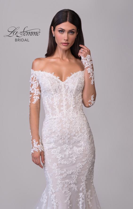 Picture of: Off the Shoulder Lace Long Sleeve Bridal Gown with Illusion Back in IIINI, Style: B1319, Detail Picture 7