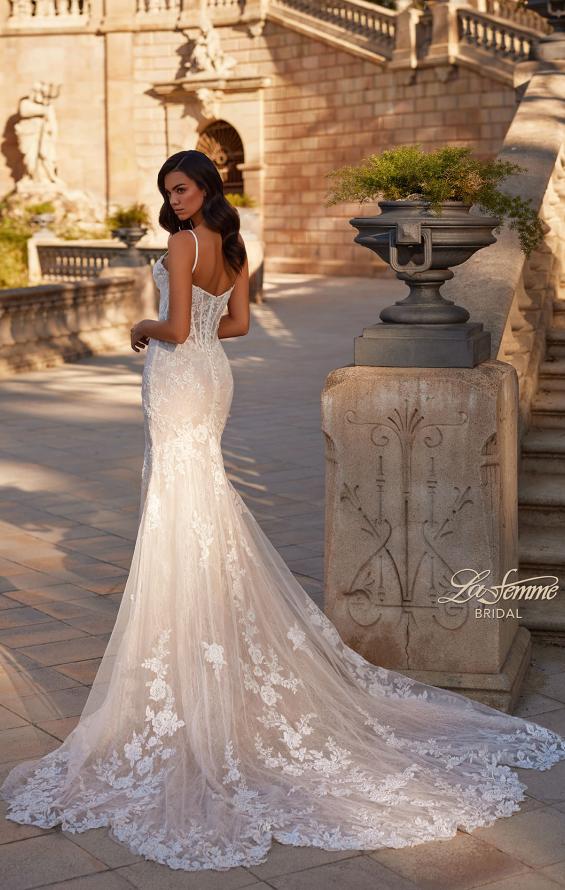 Picture of: Lace Wedding Dress with Scallop Edge Slit and Square Neckline in IIINII, Style: B1318, Main Picture