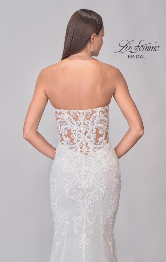 Picture of: Strapless Trumpet Wedding Dress with Illusion Lace Back and Scallop Hem in IIINII, Style: B1277, Detail Picture 8