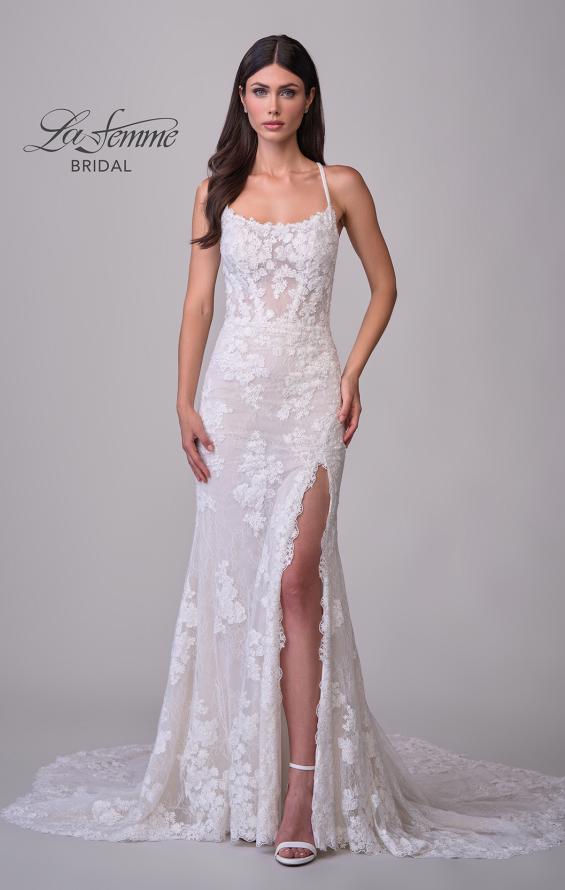 Picture of: Lace Wedding Dress with Scallop Edge Slit and Square Neckline in IIINII, Style: B1318, Detail Picture 8