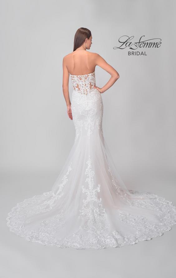 Picture of: Strapless Trumpet Wedding Dress with Illusion Lace Back and Scallop Hem in IIINII, Style: B1277, Detail Picture 9