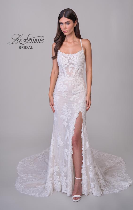 Picture of: Lace Wedding Dress with Scallop Edge Slit and Square Neckline in IIINII, Style: B1318, Detail Picture 9