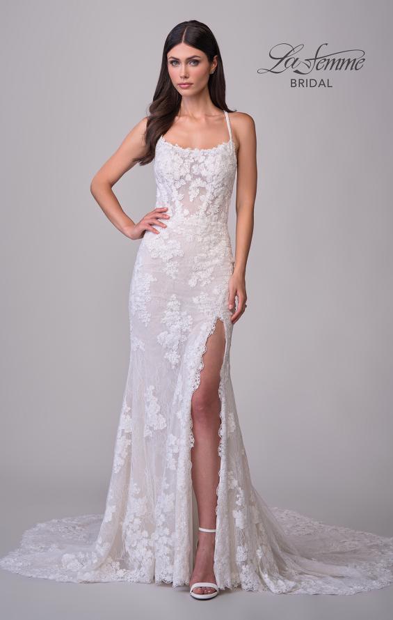 Picture of: Lace Wedding Dress with Scallop Edge Slit and Square Neckline in IIINII, Style: B1318, Detail Picture 4