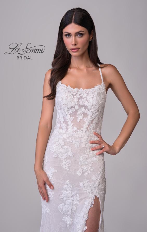 Picture of: Lace Wedding Dress with Scallop Edge Slit and Square Neckline in IIINII, Style: B1318, Detail Picture 6