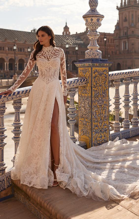 Picture of: Long Sleeve Lace Wedding Dress with High Neck and Slit in IIIRRI, Style: B1472, Main Picture