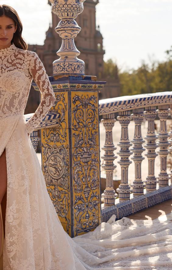 Picture of: Long Sleeve Lace Wedding Dress with High Neck and Slit in IIIRRI, Style: B1472, Detail Picture 11, Landscape
