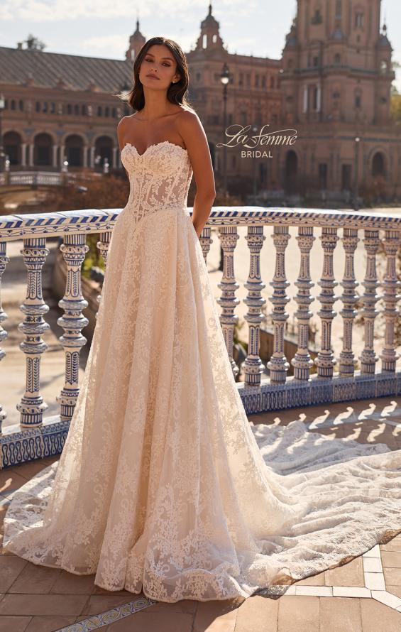 Picture of: Long Sleeve Lace Wedding Dress with High Neck and Slit in IIIRRI, Style: B1472, Detail Picture 1