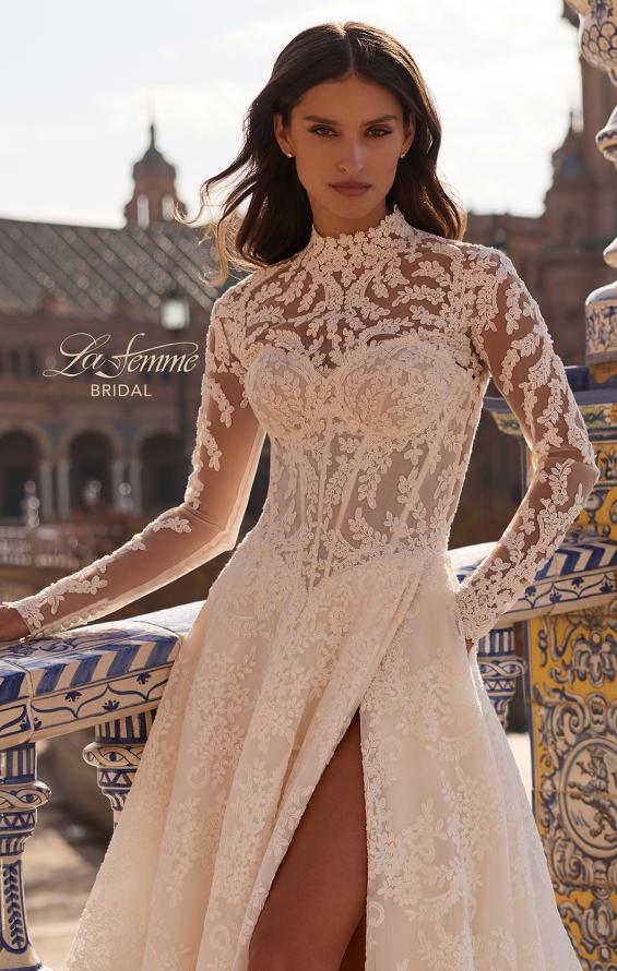 Picture of: Long Sleeve Lace Wedding Dress with High Neck and Slit in IIIRRI, Style: B1472, Detail Picture 5