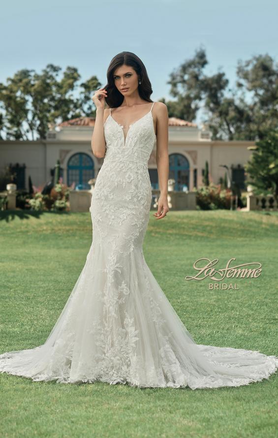 Picture of: Lace Plunge Neck Bridal Dress with Gorgeous Full Train in IINI, Style: B1216, Main Picture