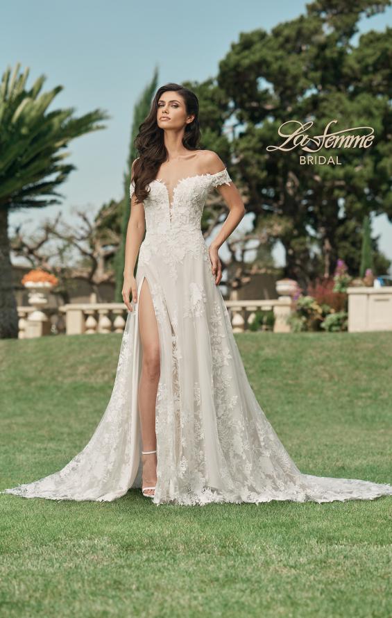 Picture of: Stunning Off the Shoulder Wedding Dress with Slit and Illusion Back in IINI, Style: B1223, Main Picture