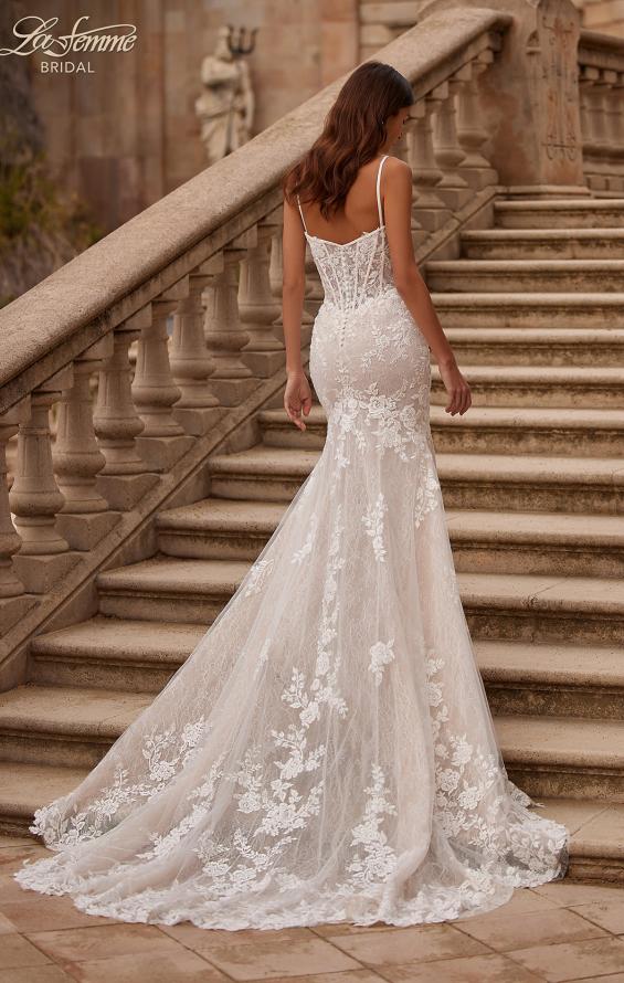 Picture of: Long Lace Mermaid Wedding Gown with Modified Scoop Neck and Corset Back in IINI, Style: B1335, Main Picture
