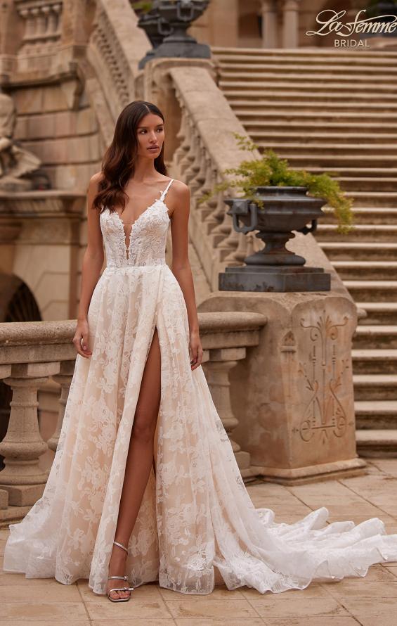 Picture of: Beautiful Lace A Line Wedding Gown with Deep V Illusion Neckline and Pockets in IINI, Style: B1338, Main Picture