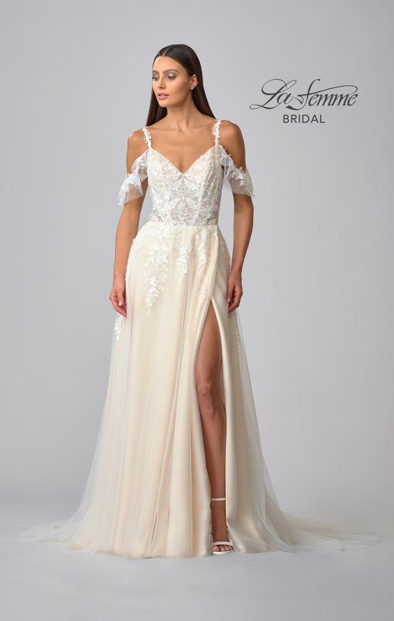 Picture of: Sparkle Lace Gown with Off the Shoulder Sleeve and Slit in IINI, Style: B1020, Detail Picture 11