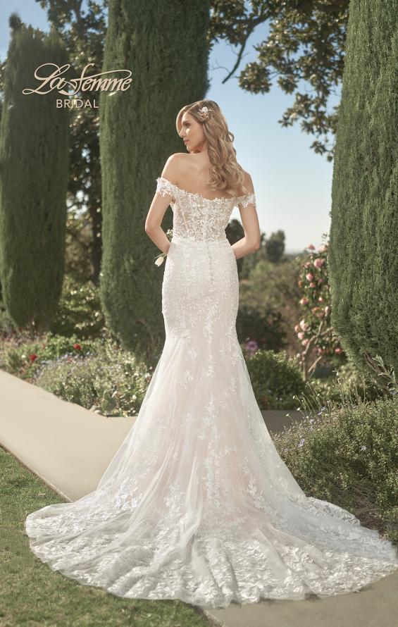 Picture of: Ornate Lace Wedding Dress with Off Shoulder Top in IINI, Style: B1014, Back Picture