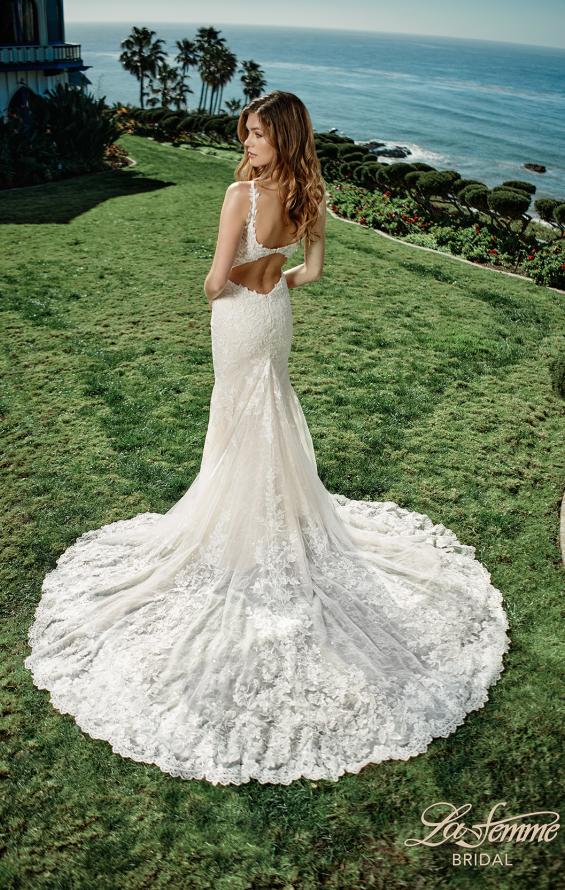 Picture of: Plunge Neck Gown with Illusion Lace Bodice in IINI, Style: B1081, Back Picture