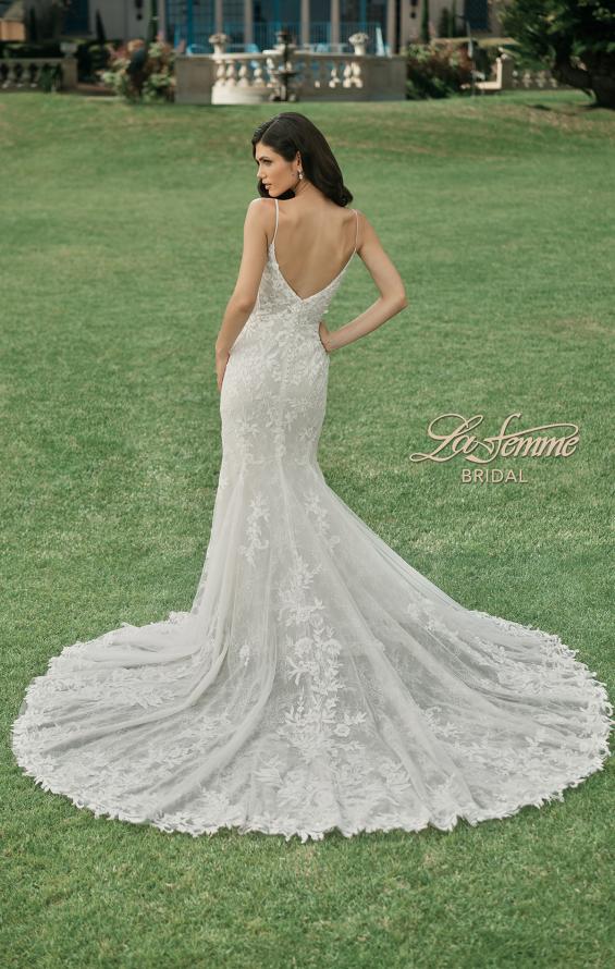 Picture of: Lace Plunge Neck Bridal Dress with Gorgeous Full Train in IINI, Style: B1216, Back Picture