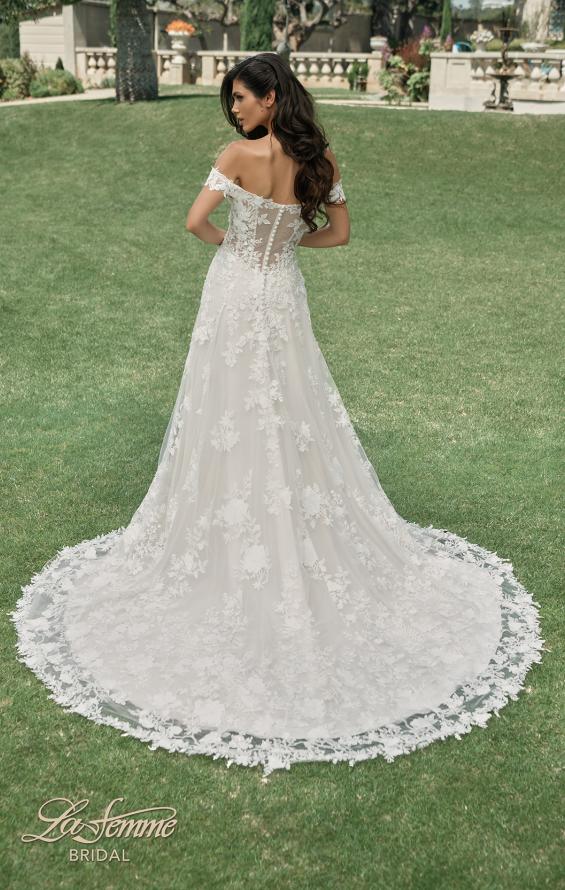 Picture of: Stunning Off the Shoulder Wedding Dress with Slit and Illusion Back in IINI, Style: B1223, Back Picture