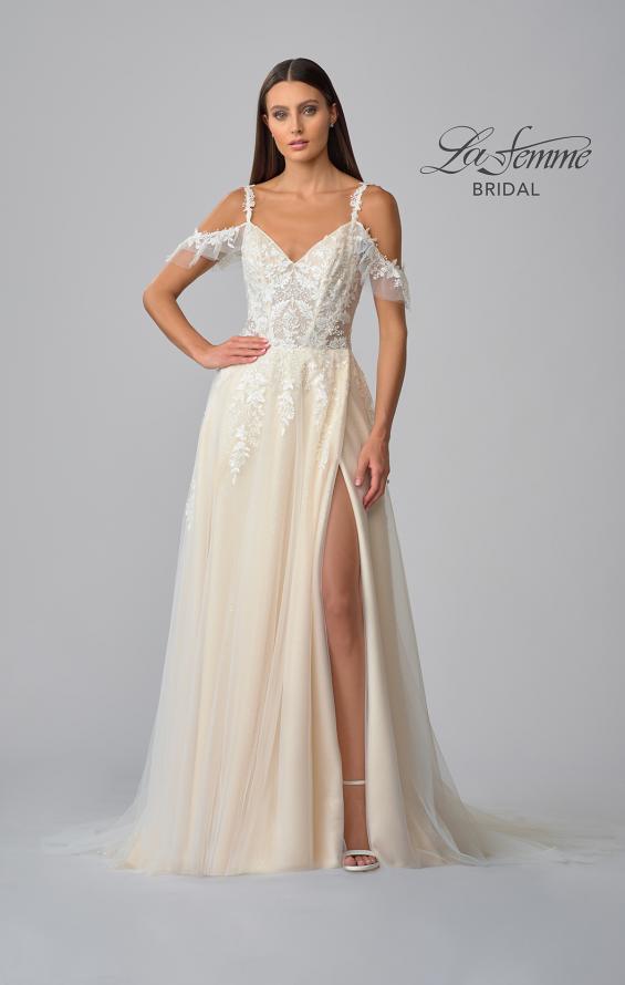 Picture of: Sparkle Lace Gown with Off the Shoulder Sleeve and Slit in IINI, Style: B1020, Detail Picture 5