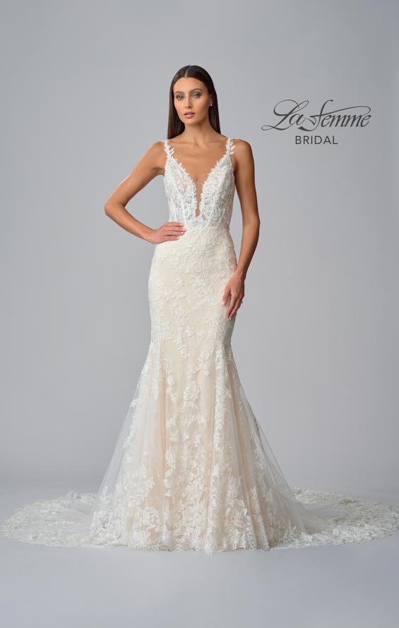 Picture of: Plunge Neck Gown with Illusion Lace Bodice in IINI, Style: B1081, Detail Picture 5