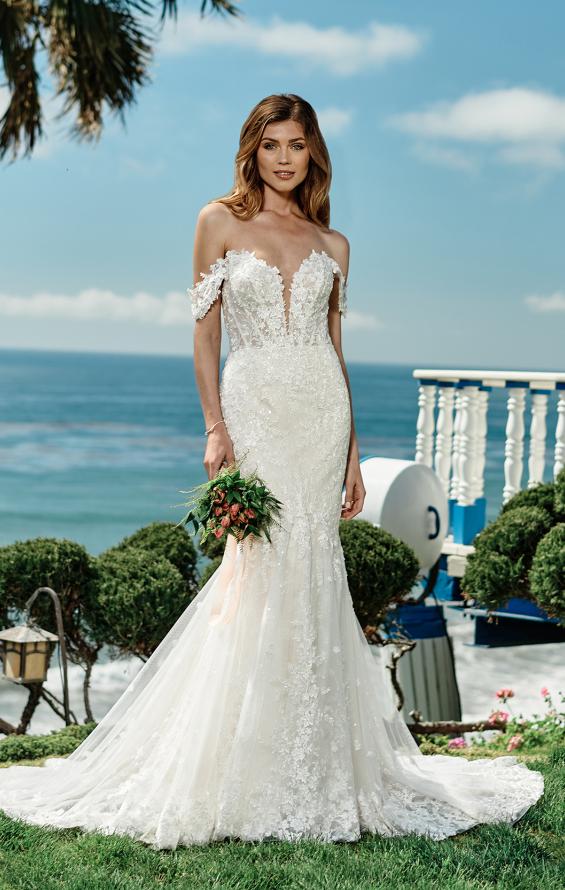 Picture of: Off the Shoulder Lace Deep V Wedding Gown in IINI, Style: B1016, Detail Picture 6, Landscape