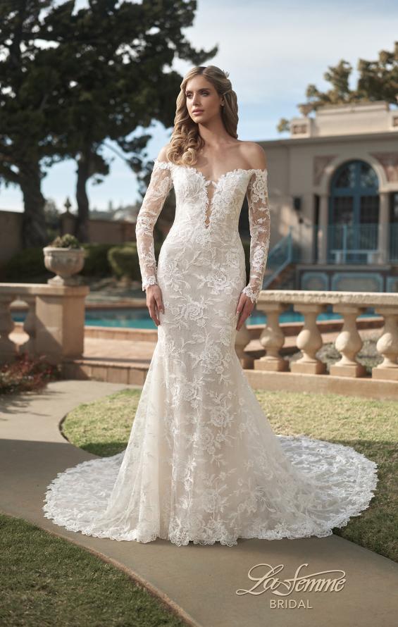 Picture of: Long Sleeve Off the Shoulder Lace Gown with Illusion Back in IINII, Style: B1175, Main Picture