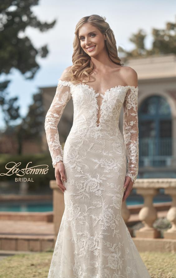 Picture of: Long Sleeve Off the Shoulder Lace Gown with Illusion Back in IINII, Style: B1175, Detail Picture 1