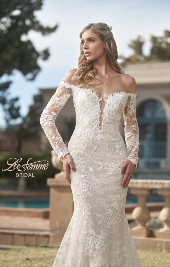 Picture of: Long Sleeve Off the Shoulder Lace Gown with Illusion Back in IINII, Style: B1175, Detail Picture 3