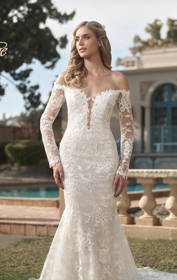 Picture of: Long Sleeve Off the Shoulder Lace Gown with Illusion Back in IINII, Style: B1175, Detail Picture 5, Landscape